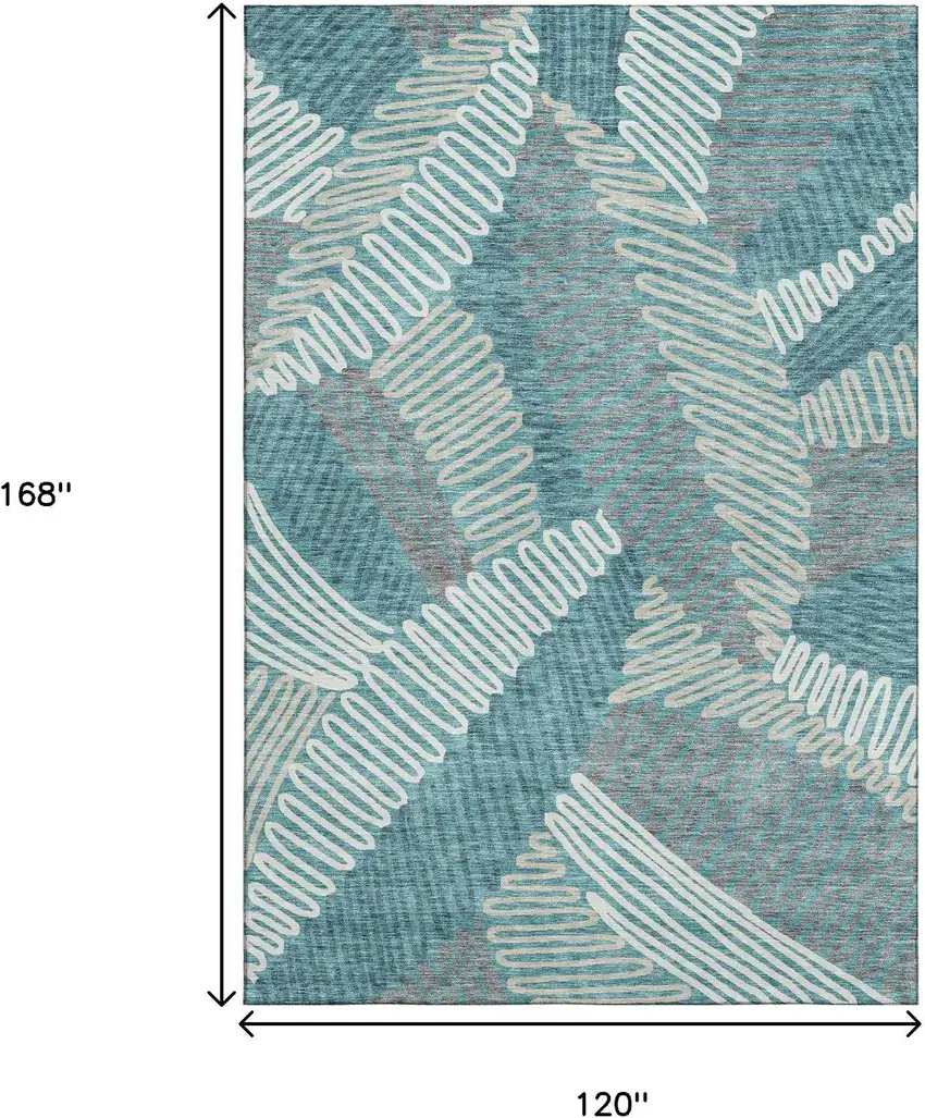 Teal Ivory And Gray Floral Washable Area Rug With UV Protection Photo 3