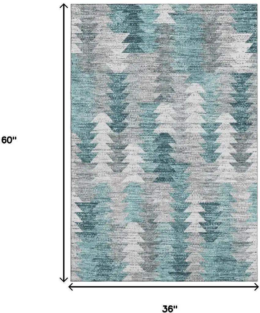 Teal Ivory And Gray Geometric Washable Area Rug With UV Protection Photo 3