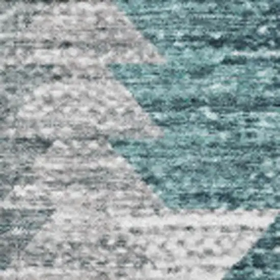 Teal Ivory And Gray Geometric Washable Area Rug With UV Protection Photo 3