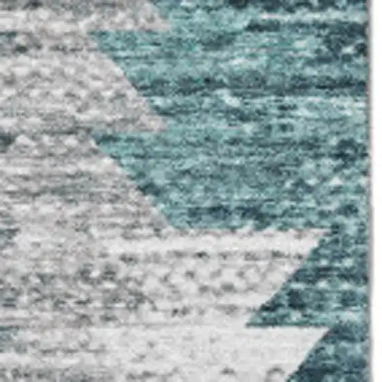 Teal Ivory And Gray Geometric Washable Area Rug With UV Protection Photo 3
