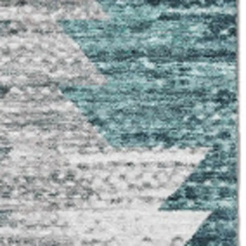 Teal Ivory And Gray Geometric Washable Area Rug With UV Protection Photo 3