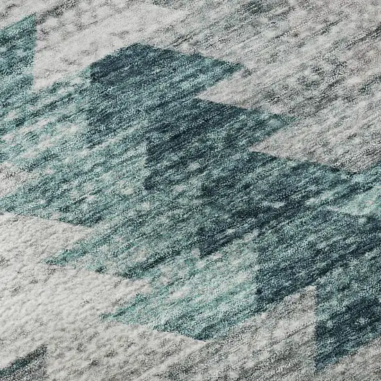 Teal Ivory And Gray Geometric Washable Area Rug With UV Protection Photo 9