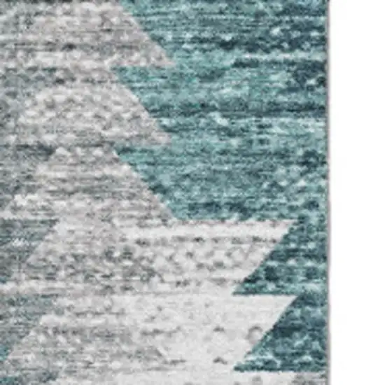 Teal Ivory And Gray Geometric Washable Area Rug With UV Protection Photo 3