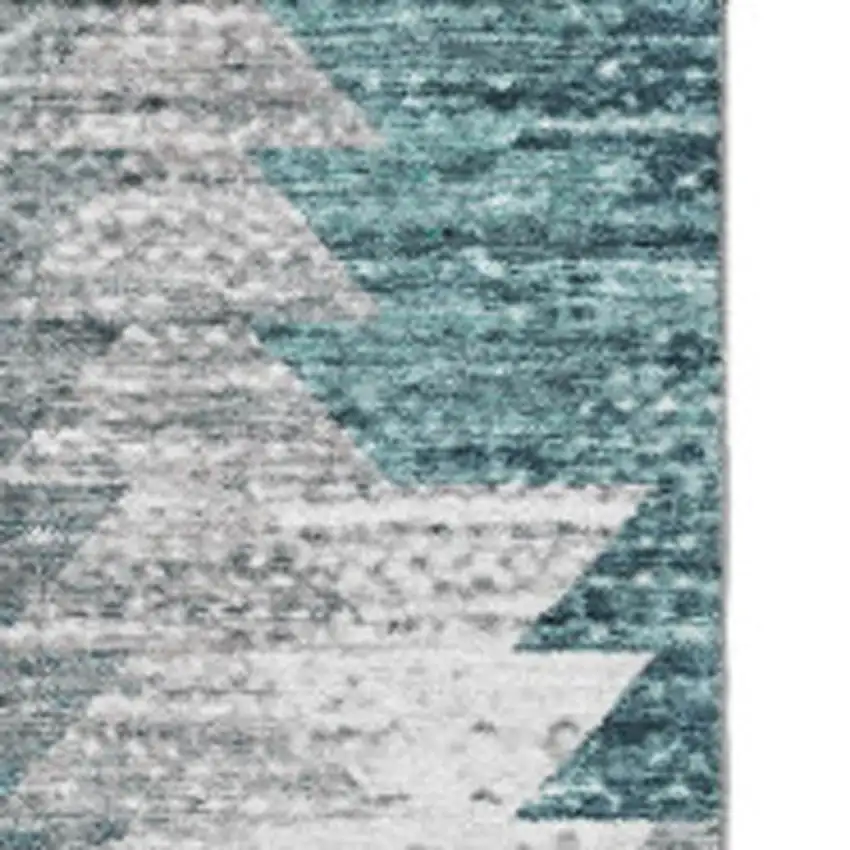 Teal Ivory And Gray Geometric Washable Area Rug With UV Protection Photo 3