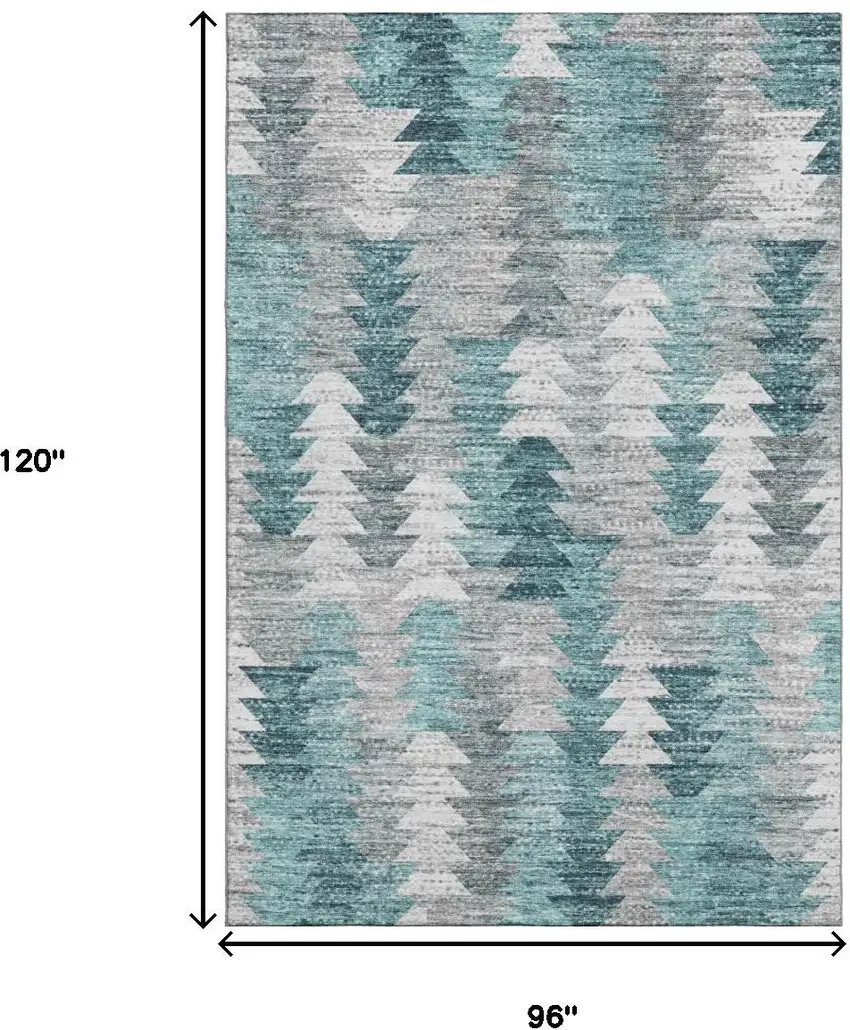 Teal Ivory And Gray Geometric Washable Area Rug With UV Protection Photo 3