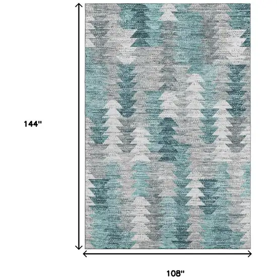 Teal Ivory And Gray Geometric Washable Area Rug With UV Protection Photo 3