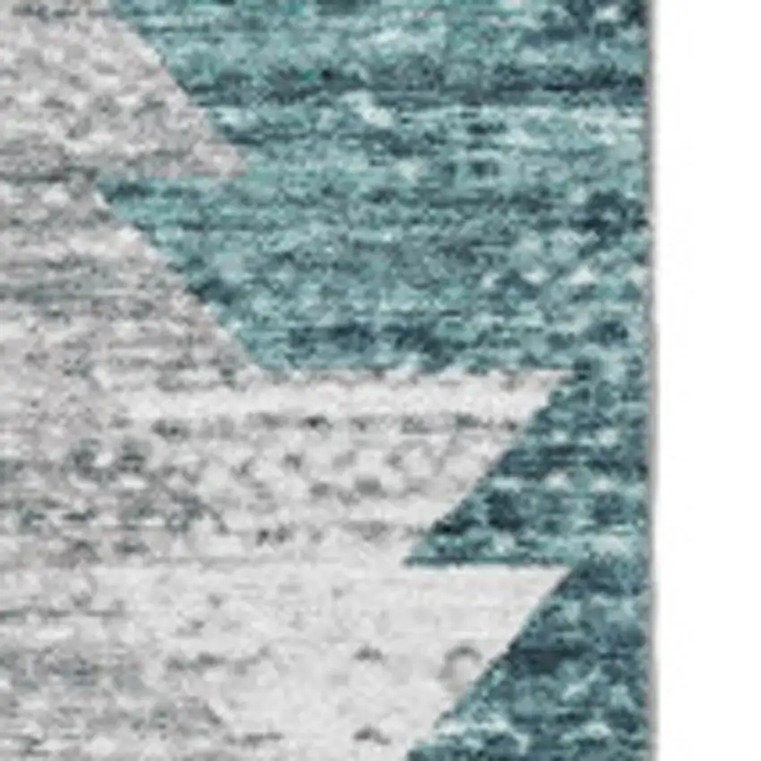Teal Ivory And Gray Geometric Washable Area Rug With UV Protection Photo 3