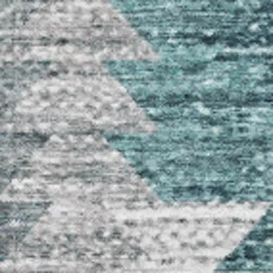 Teal Ivory And Gray Geometric Washable Area Rug With UV Protection Photo 3