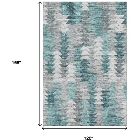Teal Ivory And Gray Geometric Washable Area Rug With UV Protection Photo 9