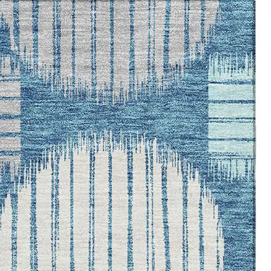 Teal Ivory And Gray Geometric Washable Area Rug With UV Protection Photo 3