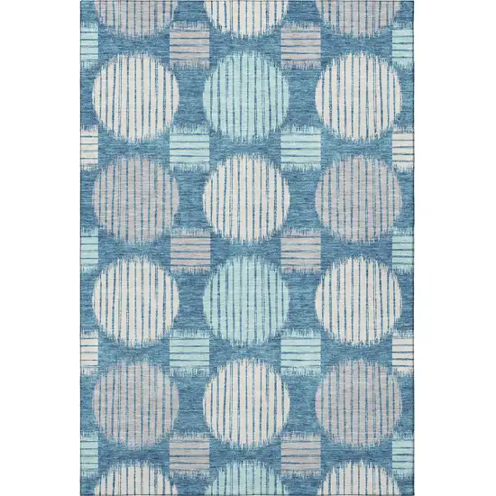 Teal Ivory And Gray Geometric Washable Area Rug With UV Protection Photo 4