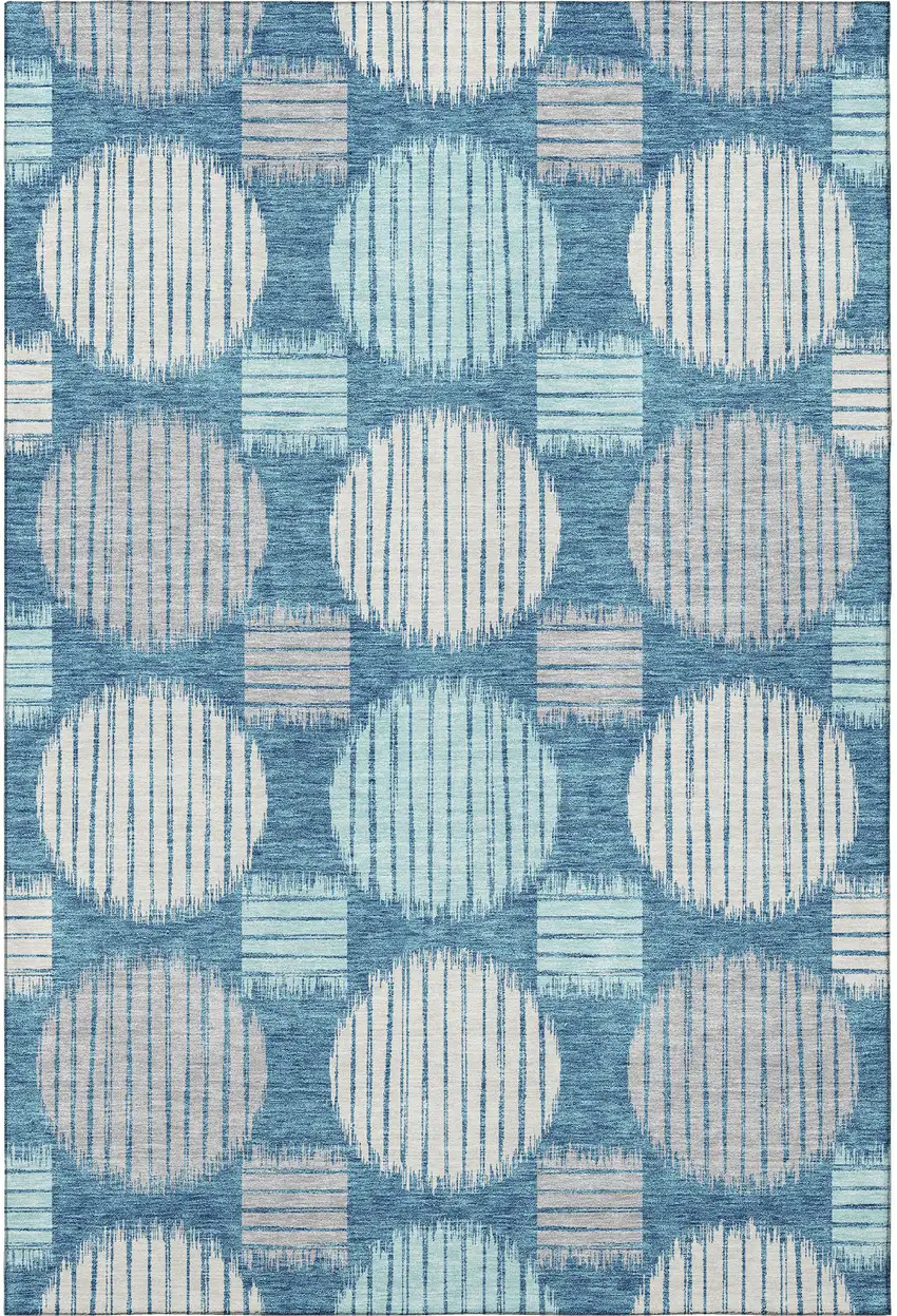 Teal Ivory And Gray Geometric Washable Area Rug With UV Protection Photo 4