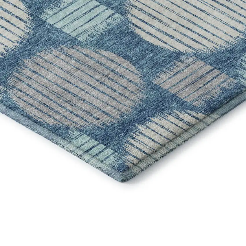 Teal Ivory And Gray Geometric Washable Area Rug With UV Protection Photo 7