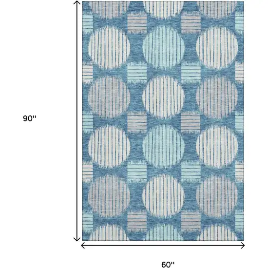 Teal Ivory And Gray Geometric Washable Area Rug With UV Protection Photo 7