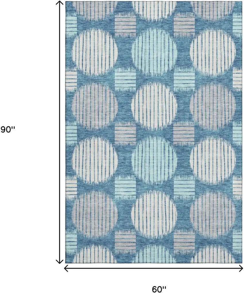 Teal Ivory And Gray Geometric Washable Area Rug With UV Protection Photo 7
