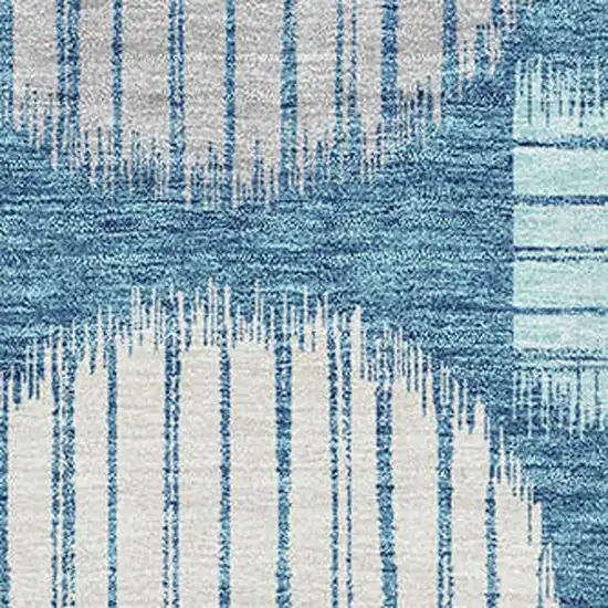 Teal Ivory And Gray Geometric Washable Area Rug With UV Protection Photo 3