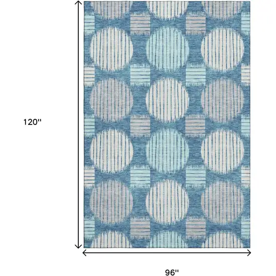 Teal Ivory And Gray Geometric Washable Area Rug With UV Protection Photo 8