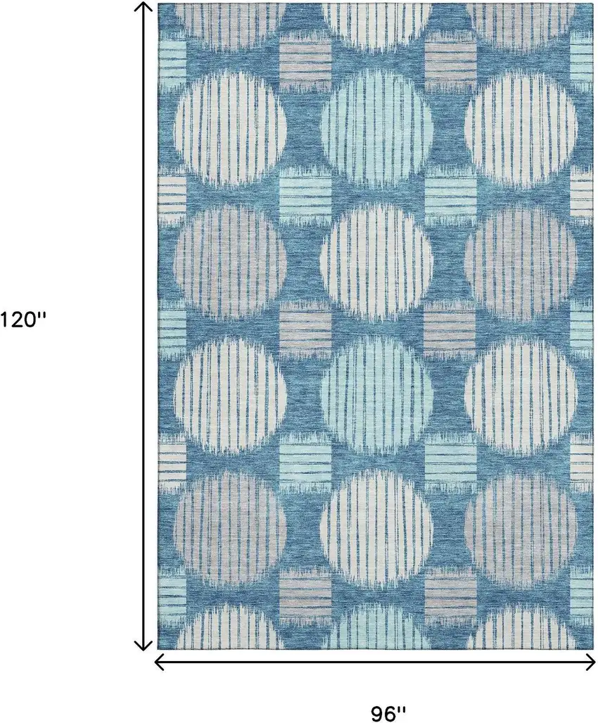 Teal Ivory And Gray Geometric Washable Area Rug With UV Protection Photo 8