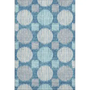 Photo of Teal Ivory And Gray Geometric Washable Area Rug With UV Protection
