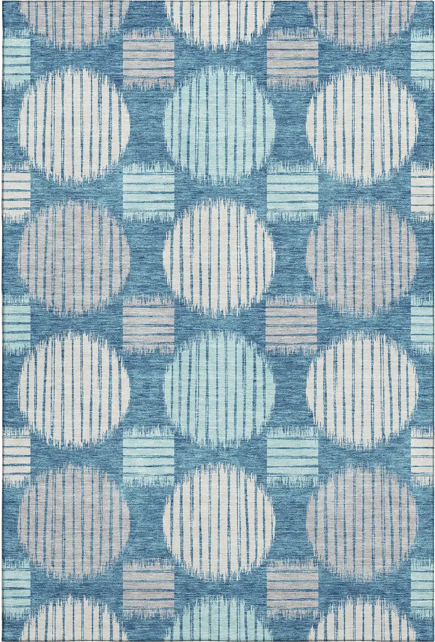 Teal Ivory And Gray Geometric Washable Area Rug With UV Protection Photo 1