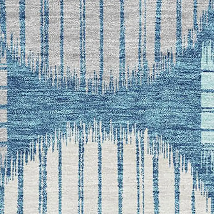 Teal Ivory And Gray Geometric Washable Area Rug With UV Protection Photo 3