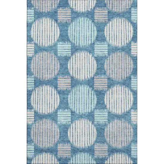 Teal Ivory And Gray Geometric Washable Area Rug With UV Protection Photo 1