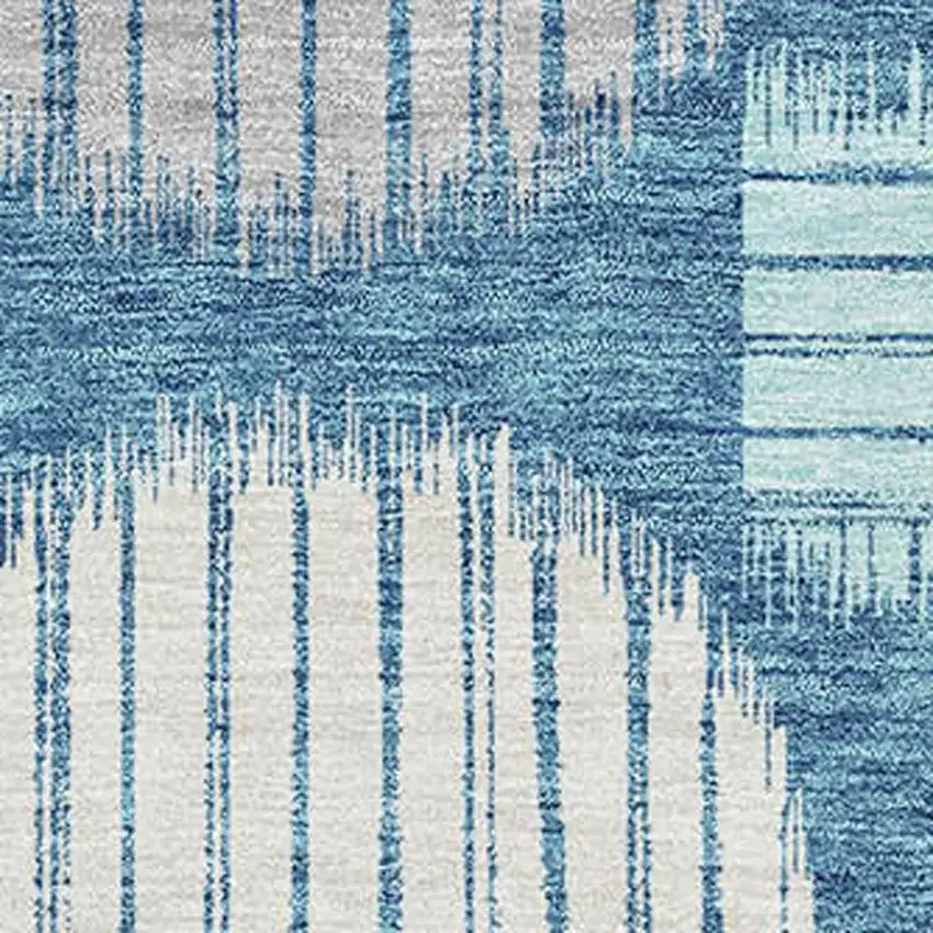 Teal Ivory And Gray Geometric Washable Area Rug With UV Protection Photo 3
