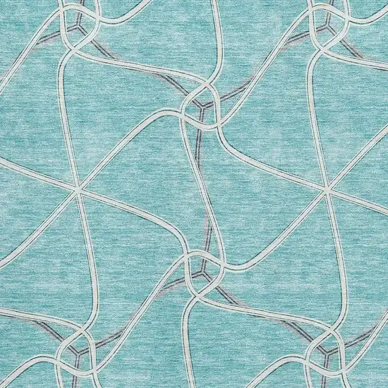 Teal Ivory And Gray Geometric Washable Area Rug With UV Protection Photo 2
