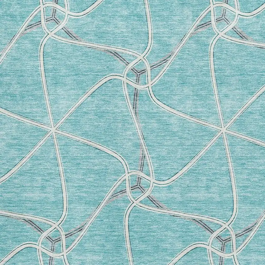 Teal Ivory And Gray Geometric Washable Area Rug With UV Protection Photo 2