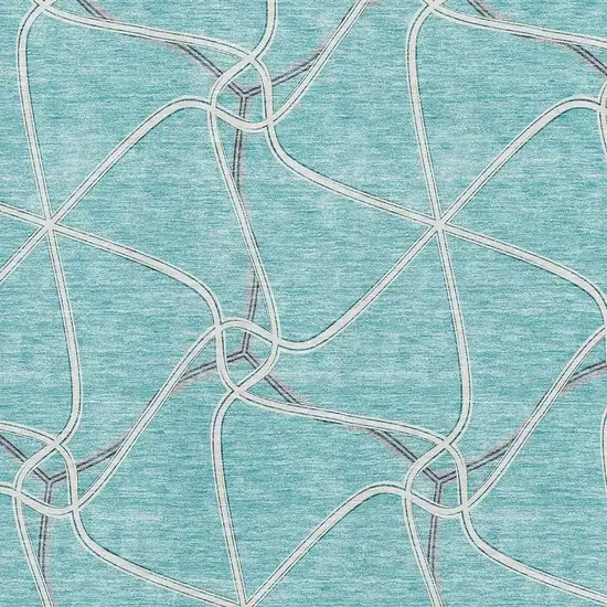 Teal Ivory And Gray Geometric Washable Area Rug With UV Protection Photo 2