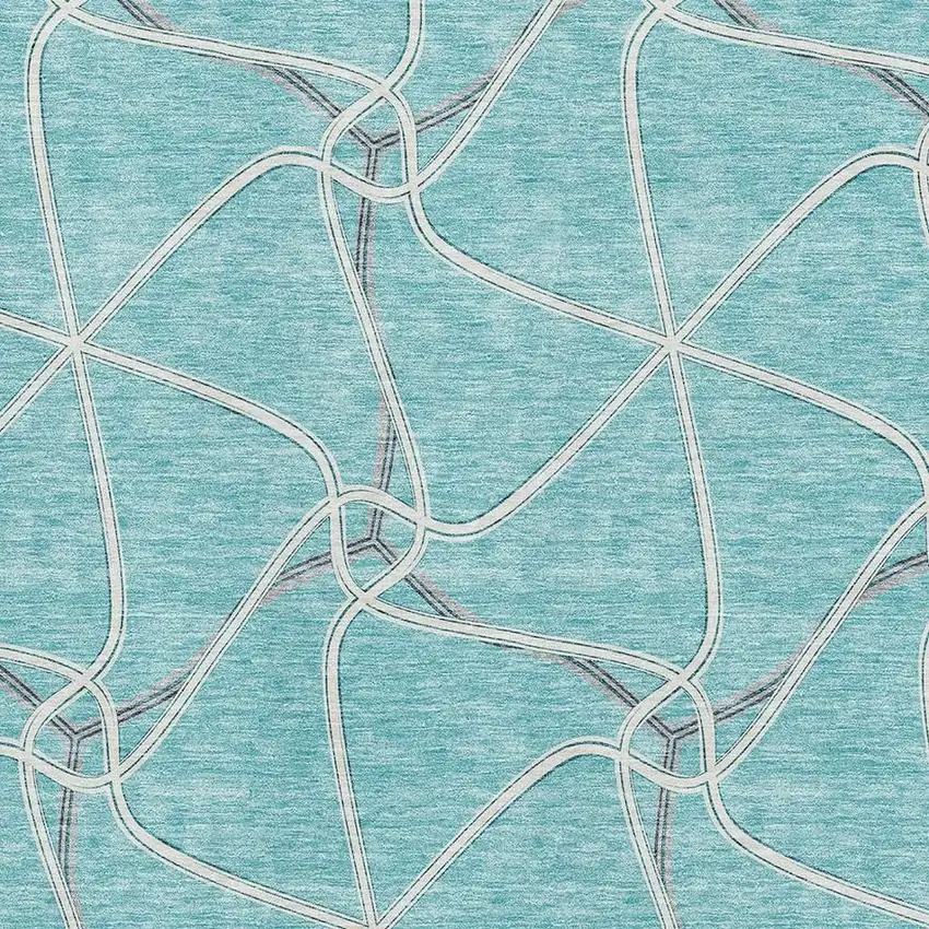 Teal Ivory And Gray Geometric Washable Area Rug With UV Protection Photo 2