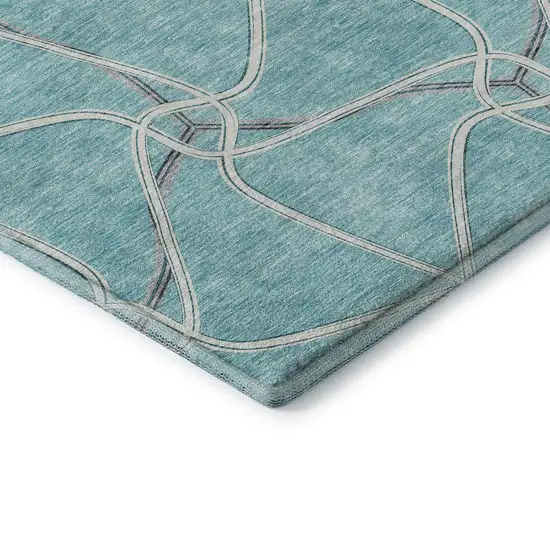 Teal Ivory And Gray Geometric Washable Area Rug With UV Protection Photo 7