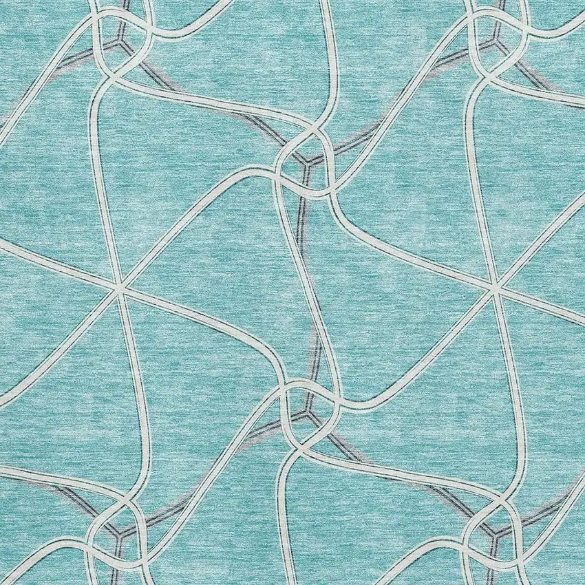 Teal Ivory And Gray Geometric Washable Area Rug With UV Protection Photo 2
