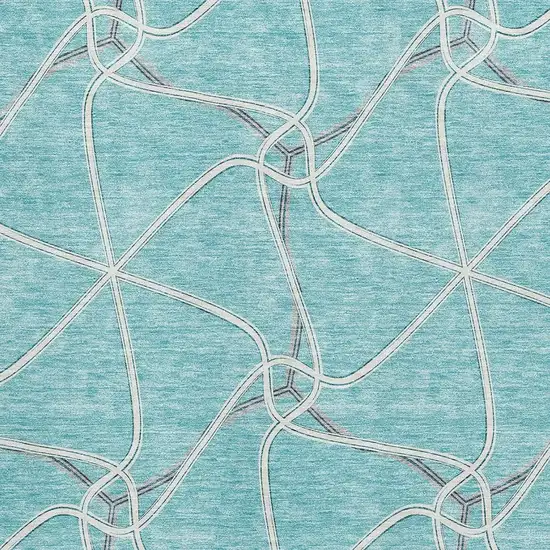 Teal Ivory And Gray Geometric Washable Area Rug With UV Protection Photo 2