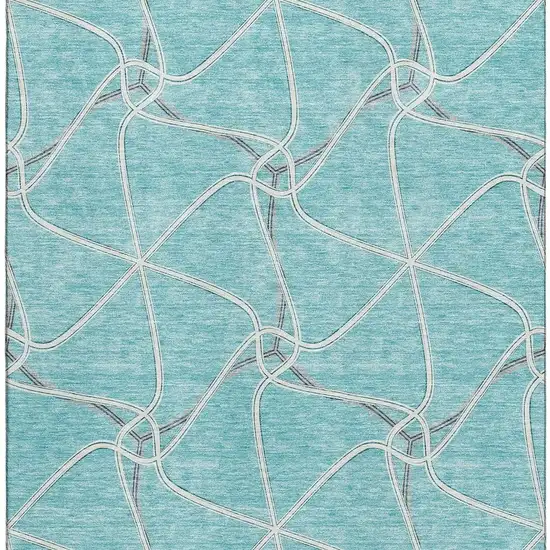 Teal Ivory And Gray Geometric Washable Area Rug With UV Protection Photo 2