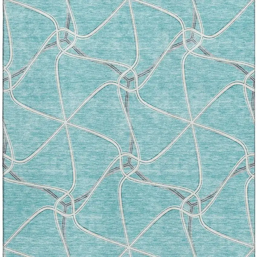 Teal Ivory And Gray Geometric Washable Area Rug With UV Protection Photo 2