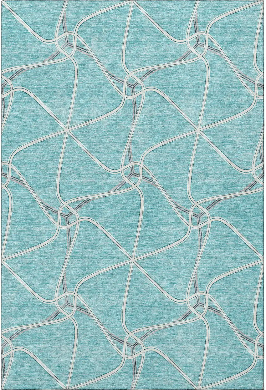 Teal Ivory And Gray Geometric Washable Area Rug With UV Protection Photo 3