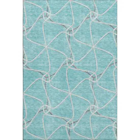 Teal Ivory And Gray Geometric Washable Area Rug With UV Protection Photo 1