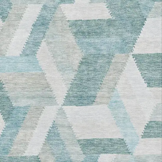 Teal Ivory And Gray Geometric Washable Area Rug With UV Protection Photo 2