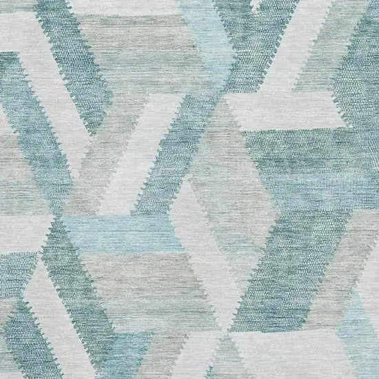 Teal Ivory And Gray Geometric Washable Area Rug With UV Protection Photo 2