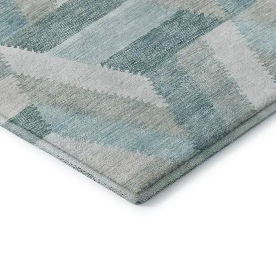 Teal Ivory And Gray Geometric Washable Area Rug With UV Protection Photo 7