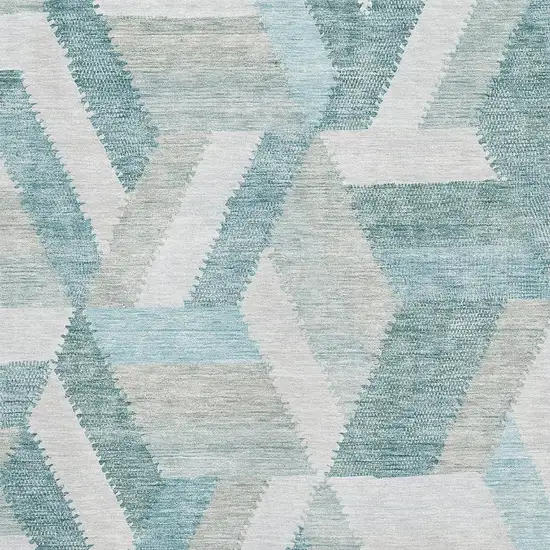 Teal Ivory And Gray Geometric Washable Area Rug With UV Protection Photo 2