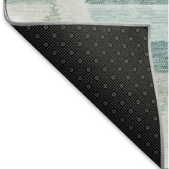 Teal Ivory And Gray Geometric Washable Area Rug With UV Protection Photo 6