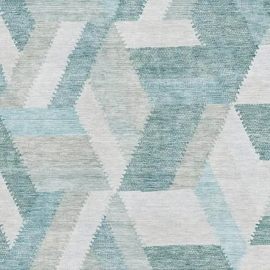 Teal Ivory And Gray Geometric Washable Area Rug With UV Protection Photo 2
