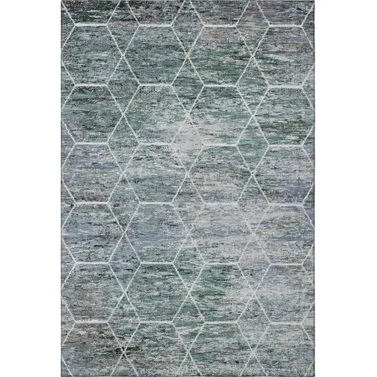 Teal Ivory And Gray Geometric Washable Area Rug With UV Protection Photo 3