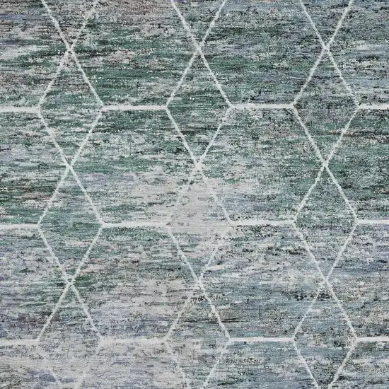 Teal Ivory And Gray Geometric Washable Area Rug With UV Protection Photo 2