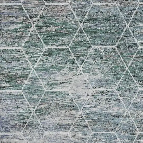 Teal Ivory And Gray Geometric Washable Area Rug With UV Protection Photo 2