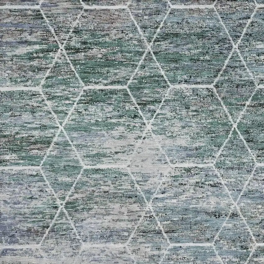 Teal Ivory And Gray Geometric Washable Area Rug With UV Protection Photo 2