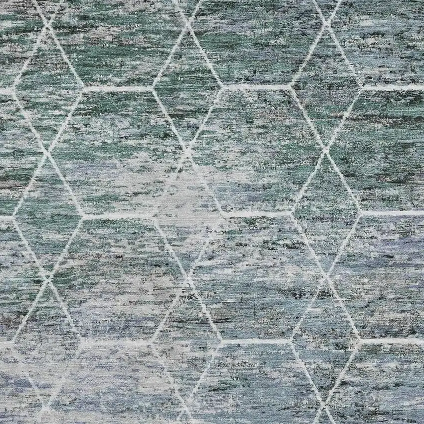 Teal Ivory And Gray Geometric Washable Area Rug With UV Protection Photo 2