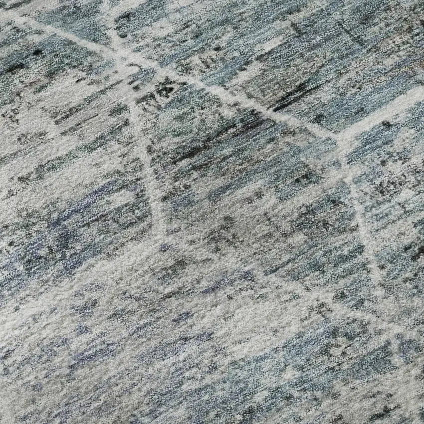 Teal Ivory And Gray Geometric Washable Area Rug With UV Protection Photo 9